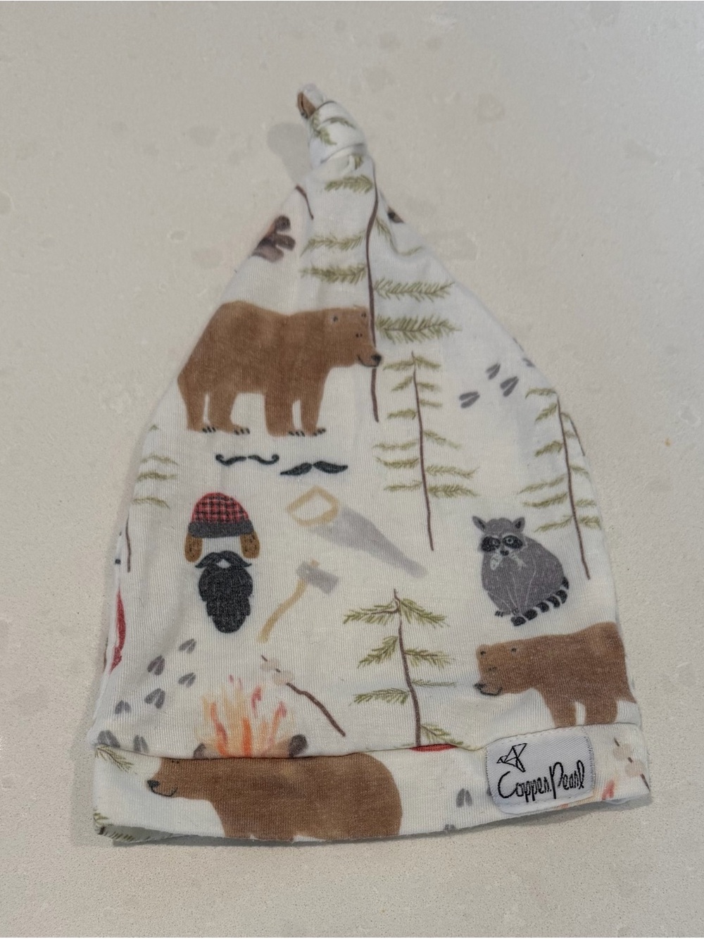 Copper pearl 0-3m Kids White Woodland Animals Knot Beanie